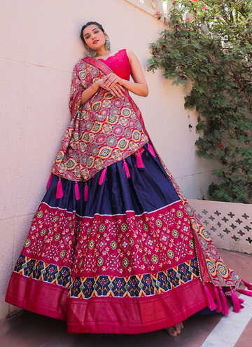 Dola Silk Print With Foil Work Navy Blue Lehenga Choli